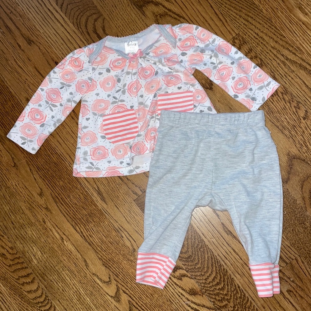 CPJ peach and grey stripe outfit